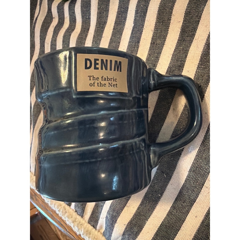 Vintage Novell Denim The Fabric of the Net Blue Textured Ceramic Coffee Mug USA